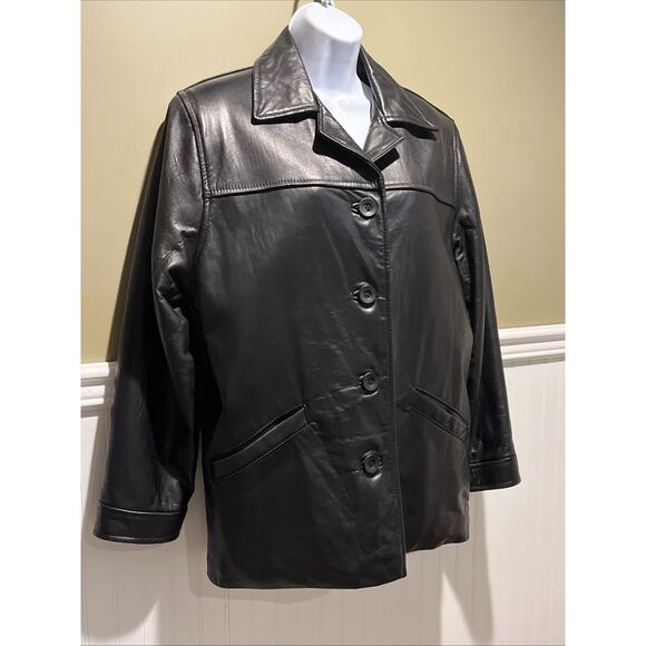 Leonardo Black 100% Leather Lined Button Jacket Made Canada Sz S/P - Picture 2 of 10
